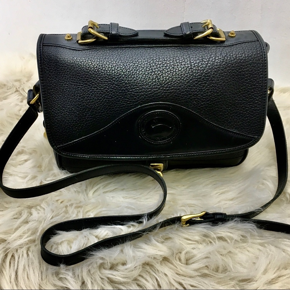1970 Dooney and Bourke Carrier solid black top handle shoulder crossbody handbag